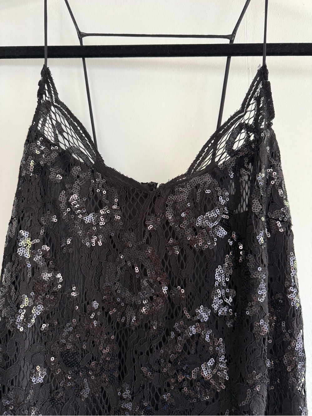 H&M Black Sequin Lace Slip Dress Size 6 - Picture 2 of 5